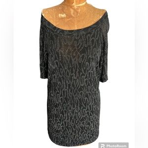 YMLA BLACK W/ SILVER SPECS MINI DRESS  SZ XL VINTAGE ACETATE MIX